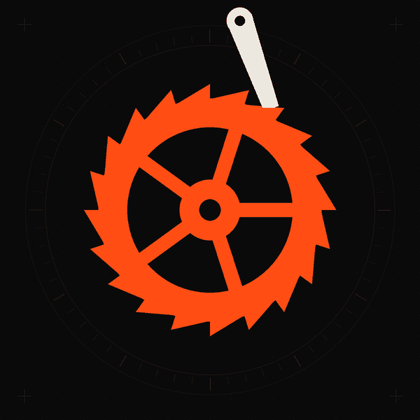 A toothed wheel turning forward against a pawl that blocks it from turning back.